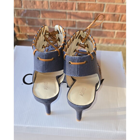 Ashro Denim Blue Heels Sandals Open Toe Strappy  Lace Up 9.5 M NEW - Picture 3 of 5
